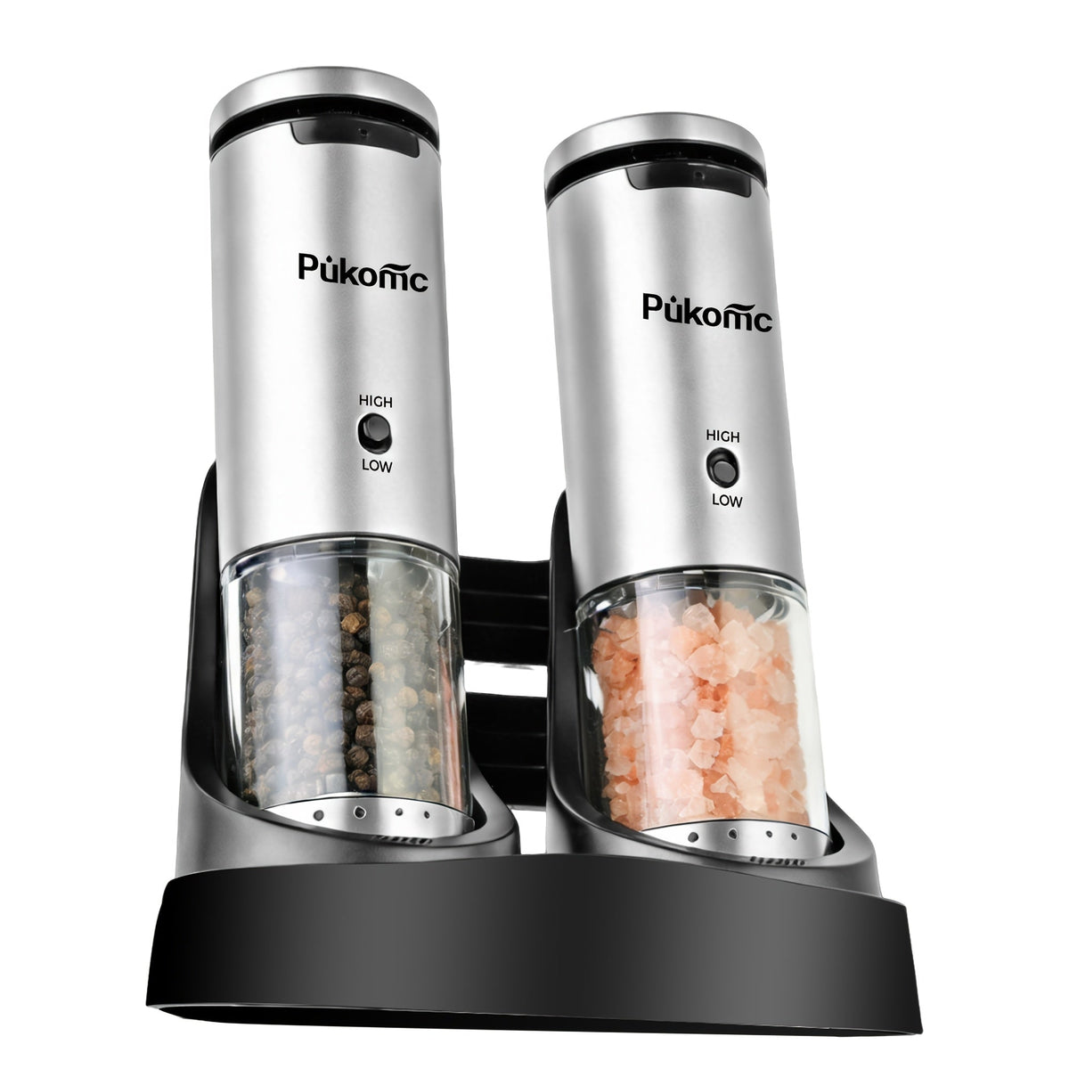 Electric Pepper Grinder Set of 2, Rechargeable with Charging Base, 6 Adjustable Coarseness Settings