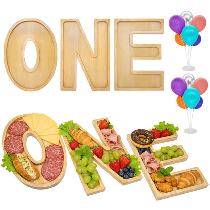 Party Decorations Fillable Wood-Look Letter and Number Trays with BABY, ONE, 2026 or GRAD Options