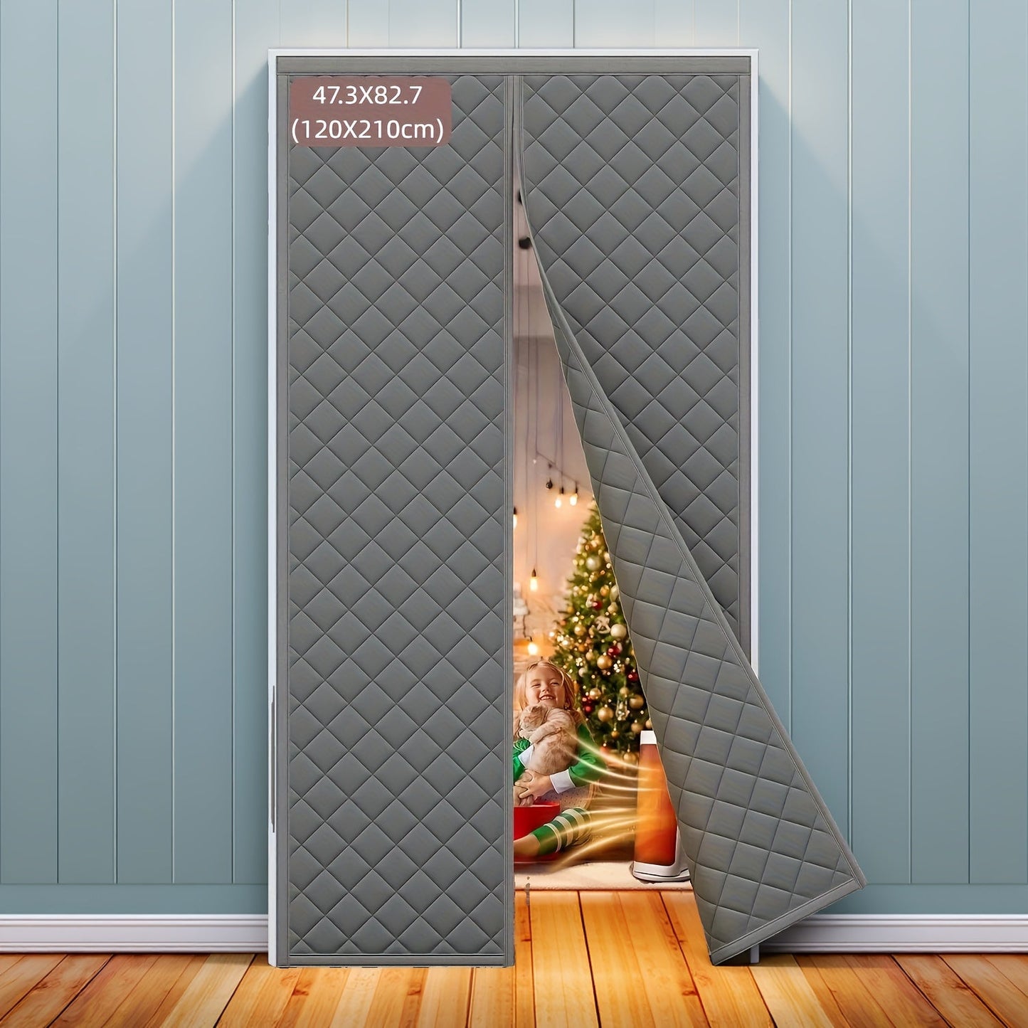 Quilted Magnetic Door Curtain in Grey or Brown with Six Exact Widths and 82.7-Inch Listed Length