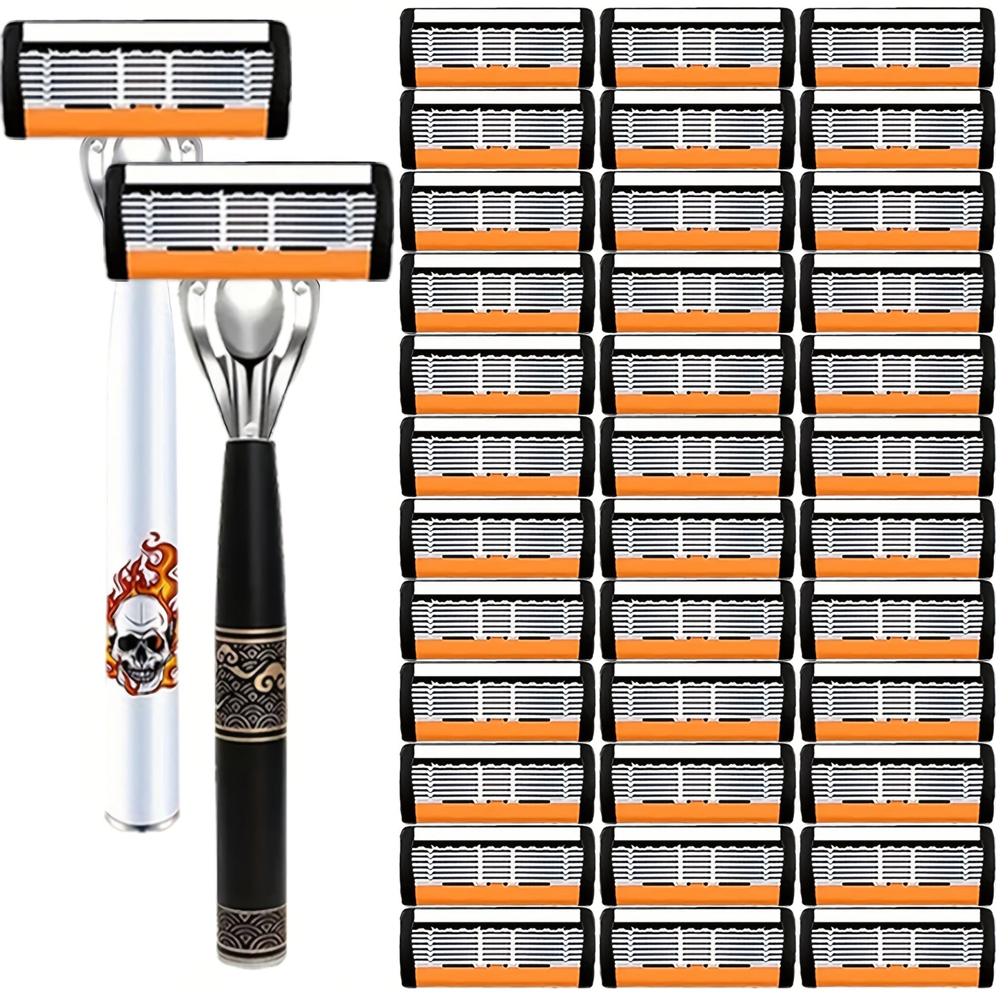 Beard Razor for Men 6-Layer Stainless Steel Blades Premium Metal Handle 36 Replaceable Blades – Mustache Grooming Shaver Ultra-Close Traditional Shaving Kit for Daily Use Gift for Him