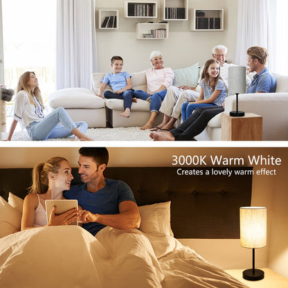 Table Lamp Set of Two with Linen Drum Shades, Cord Switches, 5W 3000K LED Bulbs and Two Color Options