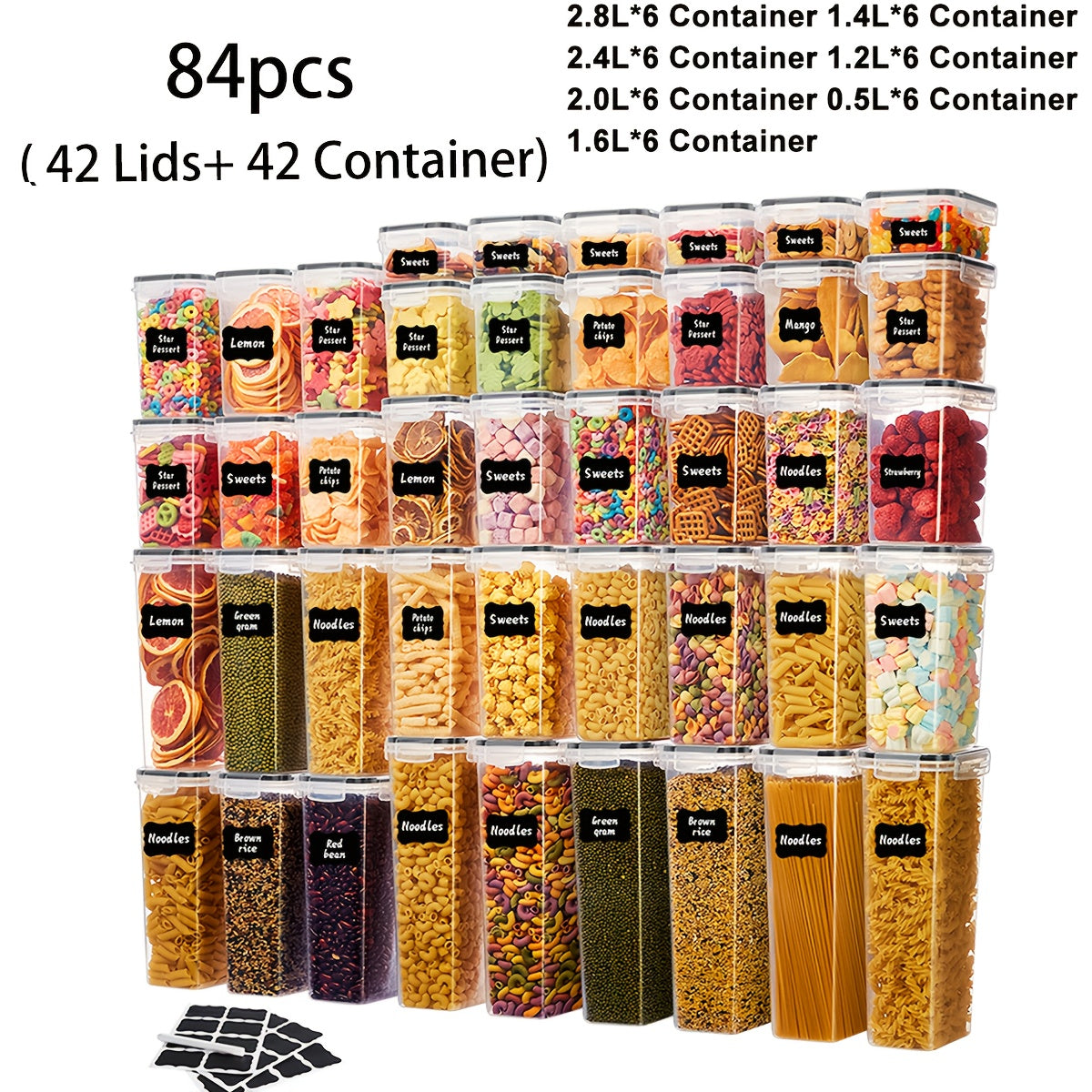Pantry Jar Food Storage Organizer with Flip-Top Lids, Dishwasher-Safe Plastic and Six Set Sizes