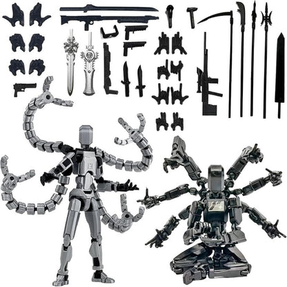 Two-Piece Multi-Joint Robot Figure Set with Tentacle Arms, Display Parts and Five Color Options