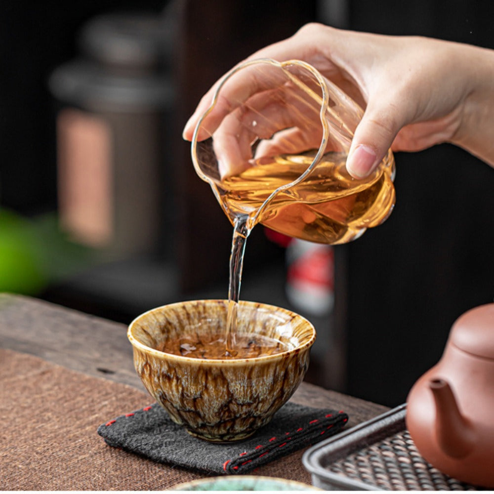 Jianzhan Ceramic Tea Cups Set of 5 – Handmade Kiln-Changed Glazed Kung Fu Teacups, Traditional Chinese Porcelain, Unique Gift for Home Office Business