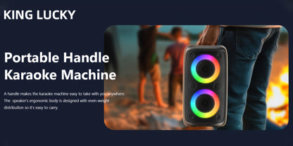 Karaoke Party Speaker with Disco Lights & Microphone Kinglucky, Portable Bluetooth Subwoofer Speaker for Outdoor Events Family Singing, TWS Stereo Pairing, TF/AUX/USB, Wireless Speaker for Parties Backyard Celebrations
