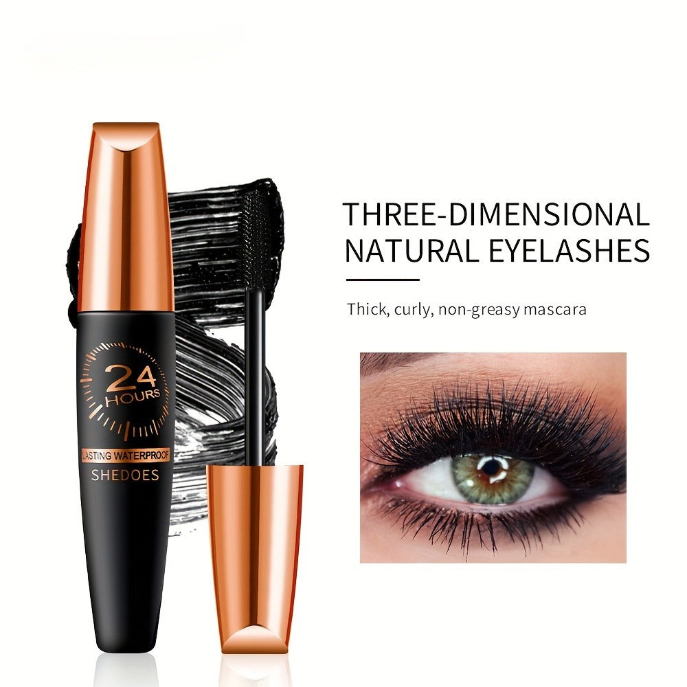 Black Mascara Three-Piece Set with Tapered Tubes, Copper-Color Caps and Black Bristle Applicator Wands