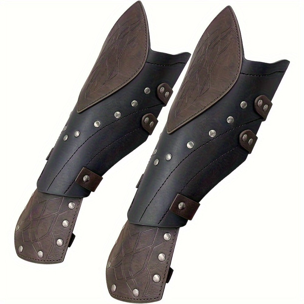 Costume Accessories 2-Piece Embossed Faux Leather Arm Guards with Buckle Straps in Black for Themed Events