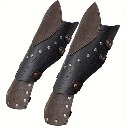 Costume Accessories 2-Piece Embossed Faux Leather Arm Guards with Buckle Straps in Black for Themed Events