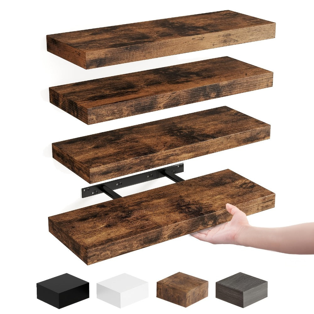 15.8-Inch Floating Wall Shelf Set with Concealed-Style Brackets, Five Finishes and 4- or 8-Piece Options