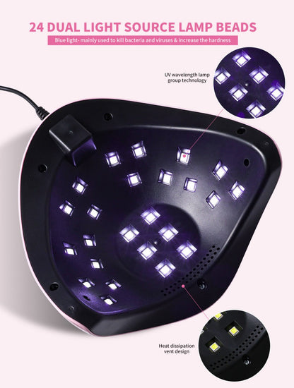 8T UV LED Nail Lamp with 24 Light Beads, Infrared Hand Sensor, 30/60/90s Timers and Two USB Styles