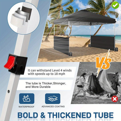 One-Push 10x10ft Canopy Tent with Two Adjustable Half Sidewalls, Four Sandbags and Wheeled Bag
