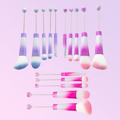 Makeup Brush Set, 15-Piece Bead-Ready Metal Handle Collection with Powder, Blush, Eyeshadow and Angled Brush Shapes