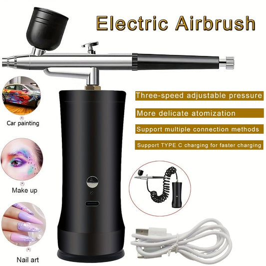 Cordless Airbrush Kit with Compressor Rechargeable Portable Handheld Air Brush Gun 3-Gear Pressure 3 Cup Sizes 7cc 20cc 40cc for Nail Art Makeup Model Painting Cake Decorating Graffiti Body Art