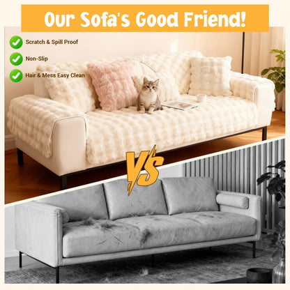 Sofa Cover Bubble Faux Rabbit Fur Panels with Silicone Non-Slip Backing for Seat, Armrest or Backrest