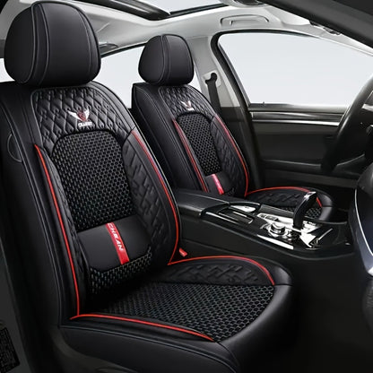 Car Seat Covers 3D Diamond-Embroidered Faux Leather with Two-Front or Five-Seat Set Options