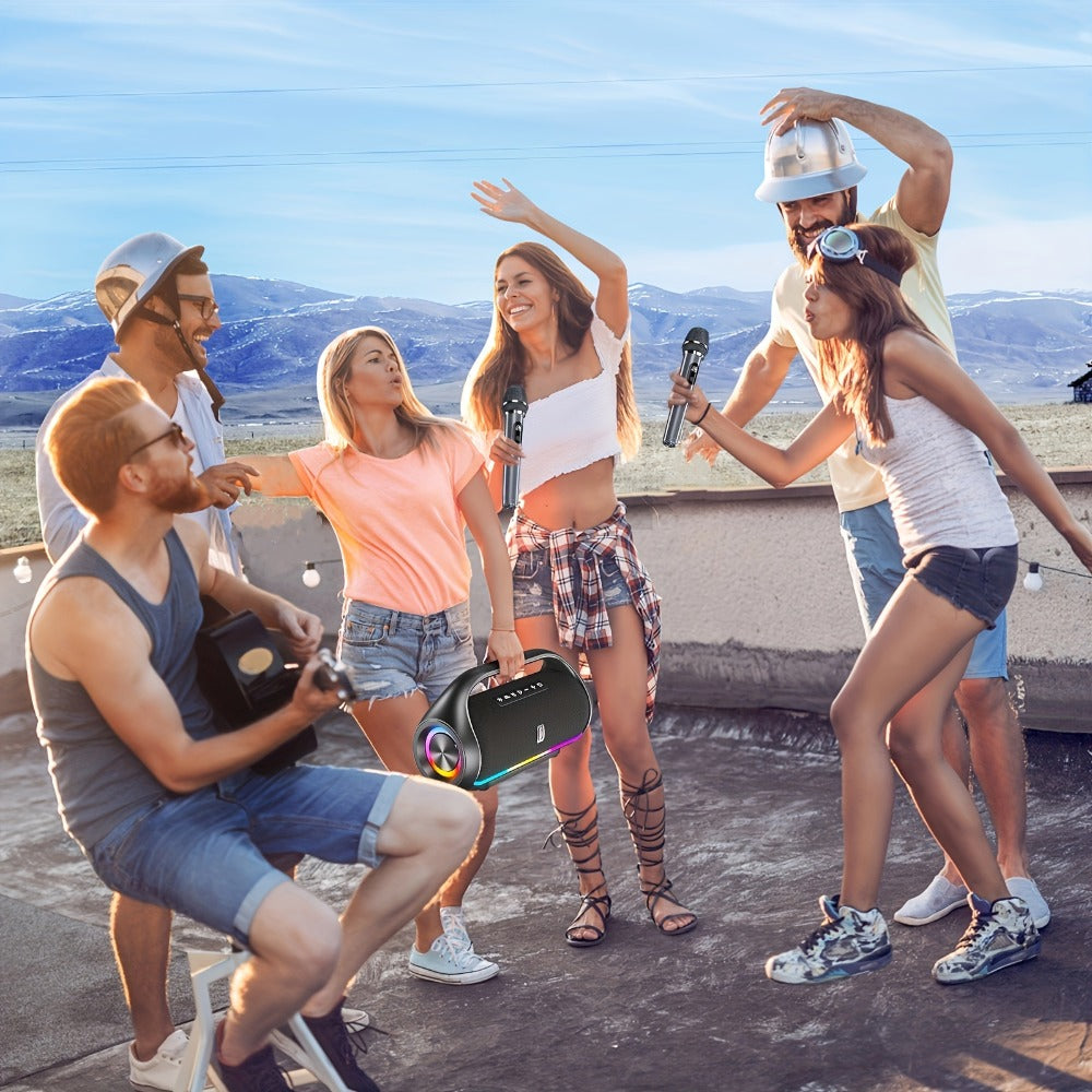 JYX D20 Portable Bluetooth Boombox Speaker with 3D Surround Sound, RGB Disco Lights, Deep Bass Boost, TWS Stereo, 8-10H Playtime, MicroSD USB AUX for Outdoor Party, Camping & Indoor Use