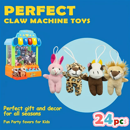24-Piece Assorted Mini Plush Animal Set with 2–3 Inch Figures, Hanging Loops and Random-Color Option
