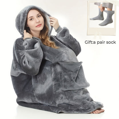 Pile-Texture Wearable Blanket Hoodie with Kangaroo Pocket and Four Pumpkin, Moon or Sock Bundle Styles