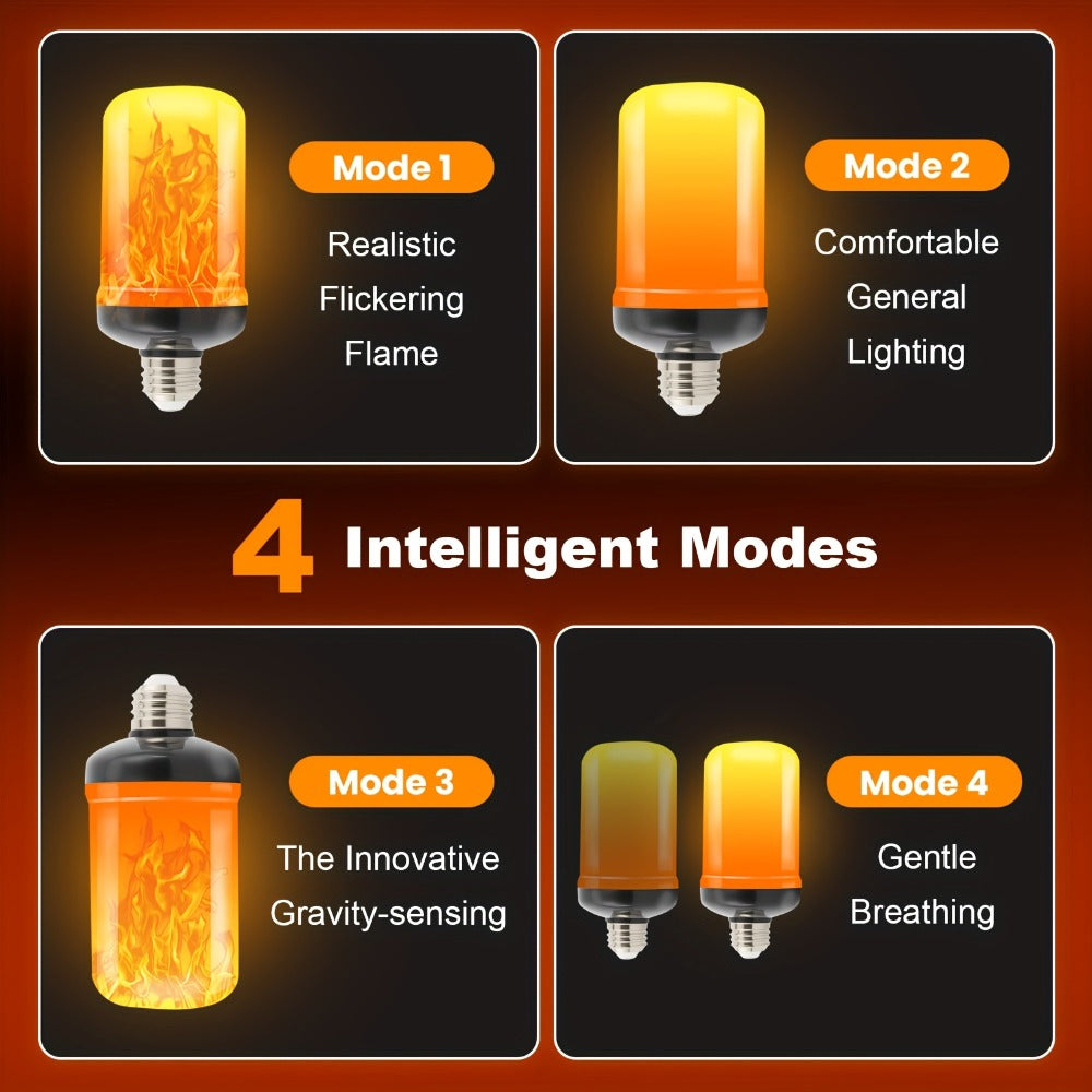 Flame Effect LED Light Bulbs with E26 Base, 51 LEDs and Four Lighting Modes in Yellow, Two-Pack