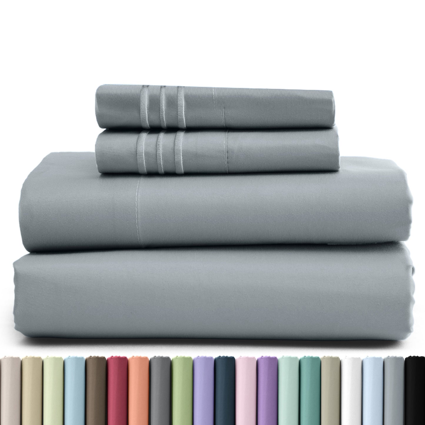 Bed Sheet Set Brushed Microfiber in 3- or 4-Piece Configuration with 16-Inch Pocket and Twenty-Four Colors