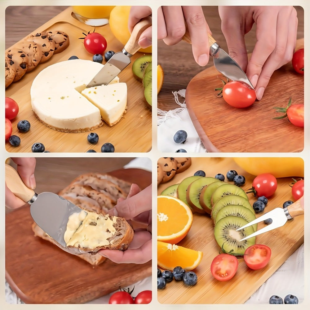 Rectangular 13.78 x 9.76-Inch Charcuterie Board Set with Four Knives in One- or Two-Set Options