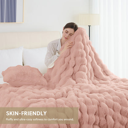 Faux Rabbit Fur Throw Blanket in 11 Checkout Colors and Throw, Twin, Queen or King Size Options