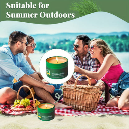 Citronella-Labeled Candle Six-Pack with 4.4 oz Green Round Tins, Gold-Tone Lids and Single-Wick Format