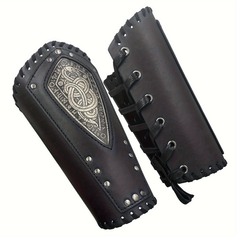 Two-Piece Faux Leather Norse Snake Wrist Guard Set, 23 x 12 cm Costume Bracers in Black or Coffee