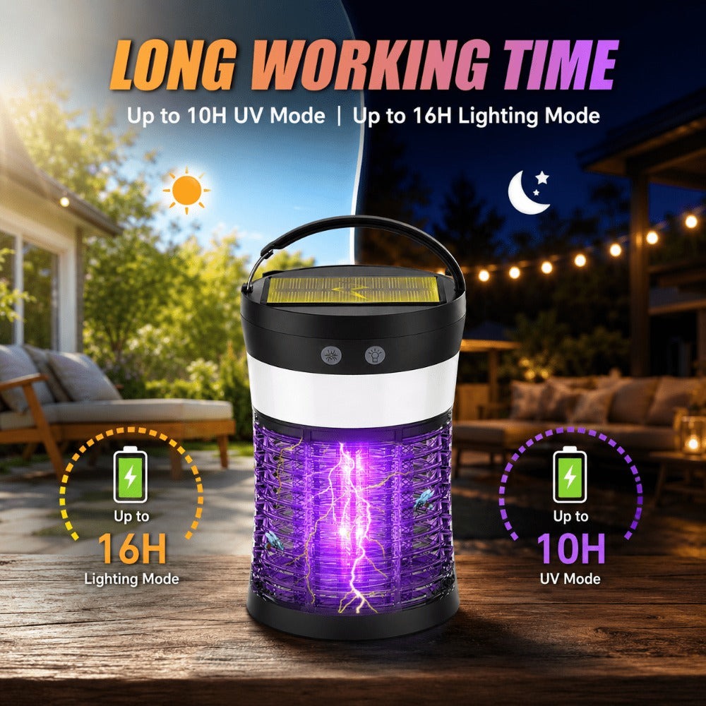 Solar and USB-C Insect Zapper Lantern with 3000V Grid, Dual UV Labels and Three Lighting Modes