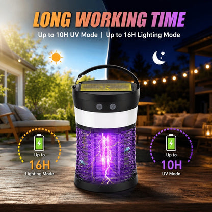 Solar and USB-C Insect Zapper Lantern with 3000V Grid, Dual UV Labels and Three Lighting Modes