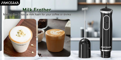 Black 8-in-1-Labeled Immersion Blender Set with 600ml Chopper, Dough Hooks, Whisk and Frother