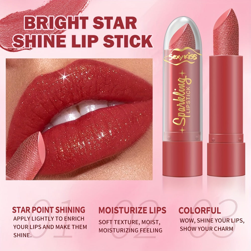 Lipstick Set, Sexy Kiss 6-Piece Sparkling Shimmer Bullet Collection in a Pink Presentation Box