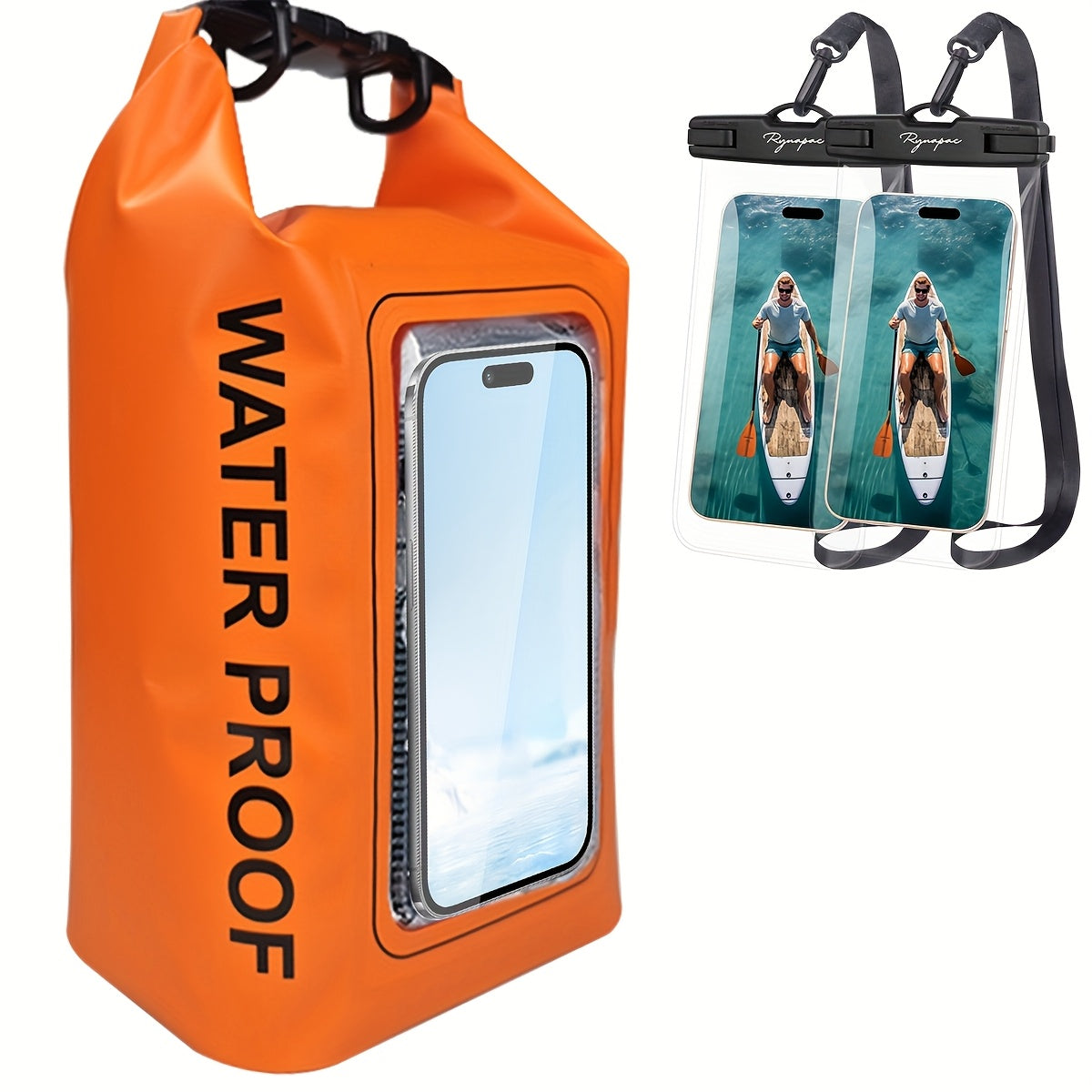 Dry Bag Set 3-Piece Roll Top Backpack with Phone Pouch & Dry Sack - Kayaking with the Listed Color, Size or Set Options for Everyday Carry