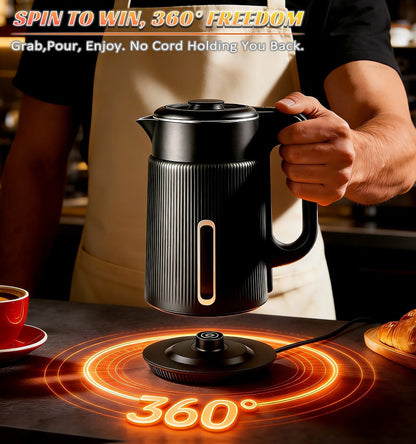 Electric Kettle 1.7L 1000W Double-Wall Stainless Steel with LED Indicator and 360-Degree Base