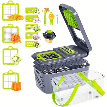 22-in-1 Vegetable Chopper with Container – 13 Blades Food Chopper & Dicer for Onion, Tomato & Veggies with Lemon Squeezer, Safety Lock & Clear Lid