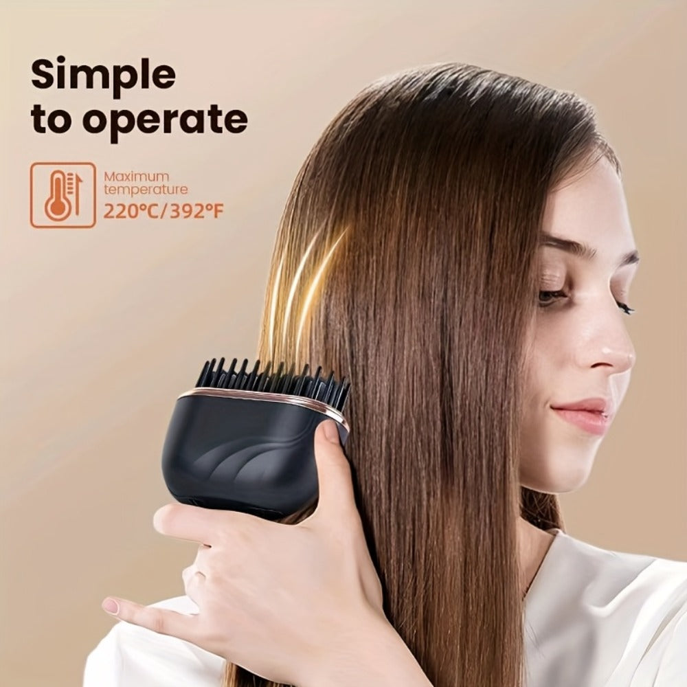 Mini Cordless Hair Straightening Brush with USB Charging, 9.6cm Compact Body and Black Configuration Options