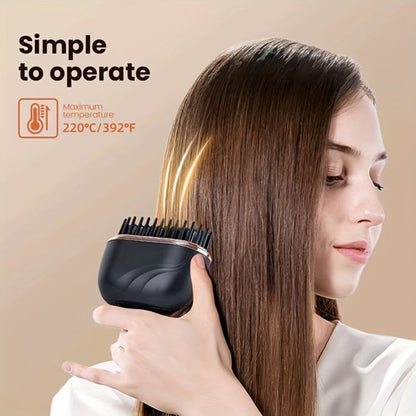 Mini Cordless Hair Straightening Brush with USB Charging, 9.6cm Compact Body and Black Configuration Options