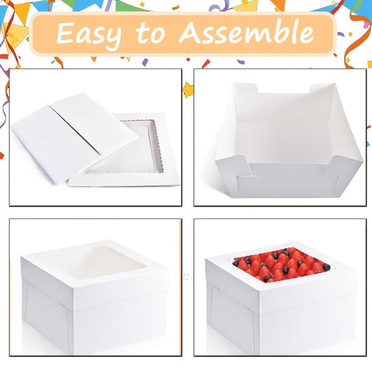 Cake Boxes with Window 12x12x8 Inch - 10 Pack White Lid Disposable Cake Box - Large Bakery Boxes for Tall Cakes - Wedding Birthday Christmas Holiday Cake Packaging & Storage Containers