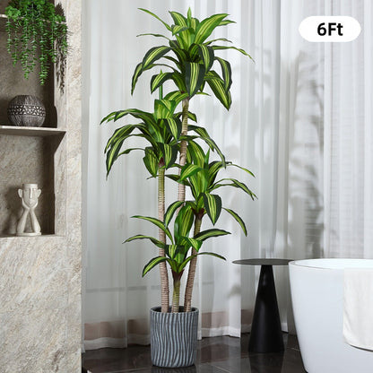 Potted Dracaena Artificial Tree with Complete 4, 5 and 6 ft Height Options and Layered Green Leaf Display