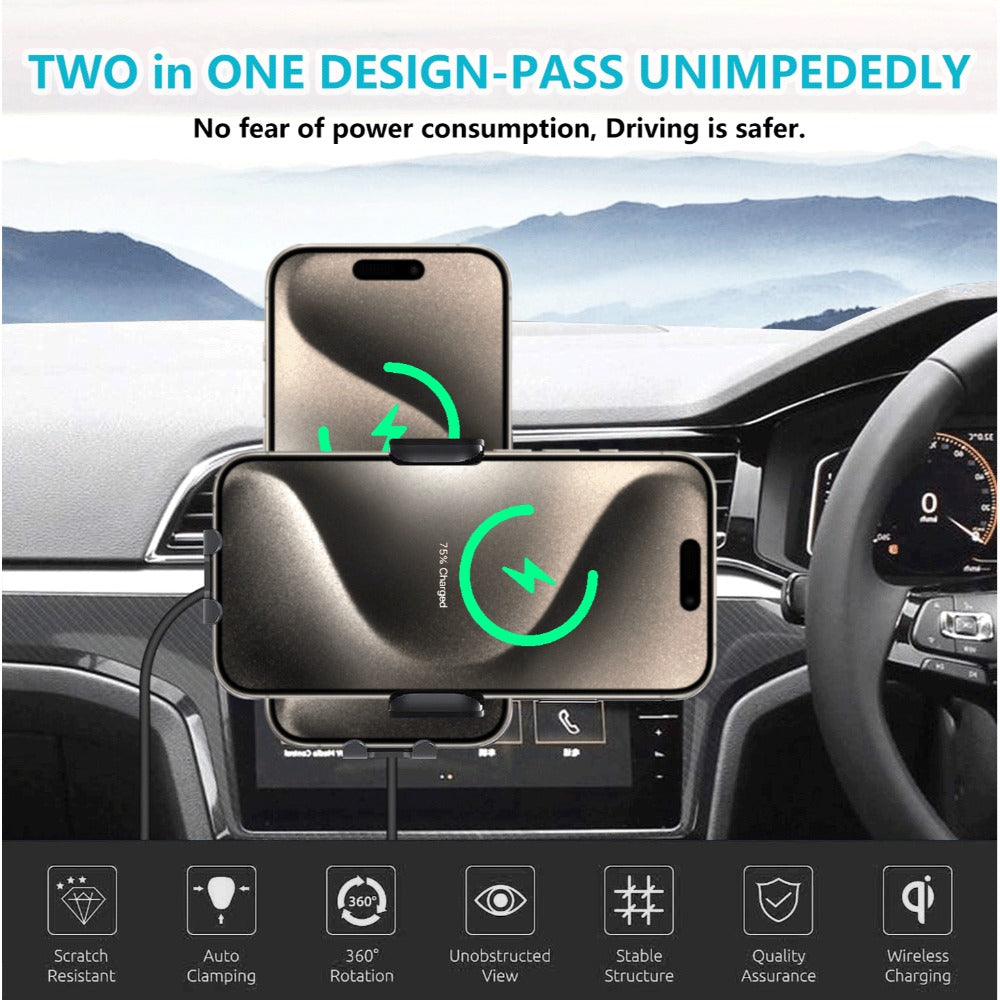 4-Color Wireless Car Charger Mount 15W Qi Auto-Clamping – Fast Wireless Charging Phone Holder for iPhone 17 16 15 14 13 12 11 Pro Max, Samsung Galaxy S24 S23 S22 S21 & All Qi Phones | Black Blue Red Gold