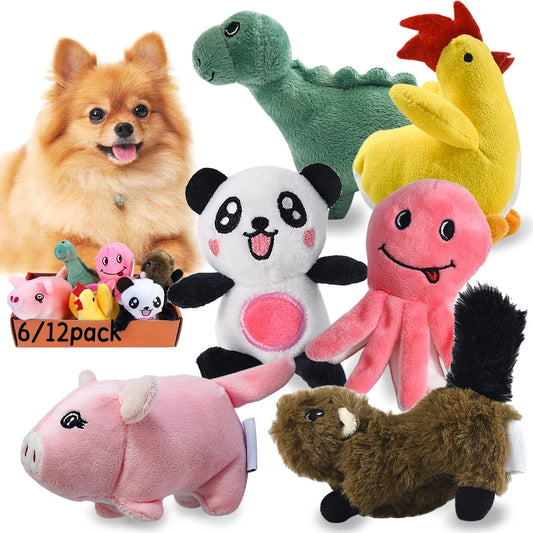 Dog Toy Stuffed Plush Cartoon Squeaker Set with 6-Pack or 12-Pack Options for Puppies and Small Dogs