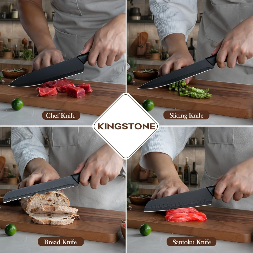 15-Piece Kitchen Knife Set with High-Carbon Stainless Steel Label, Black Handles, Scissors and Sharpening Block