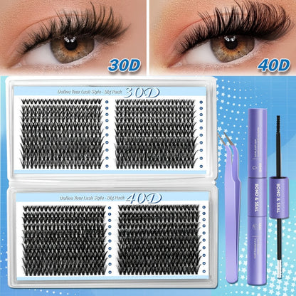800-Piece 30D and 40D Lash Cluster Kit with Mixed 8–16mm Lengths, Bond-Seal Tube and Tweezers