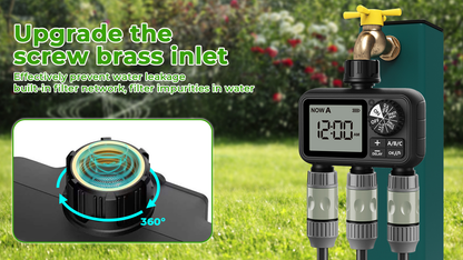 3-Zone Sprinkler Timer with Auto/Manual/Rain Delay Modes – Programmable Garden Hose Irrigation Controller, LCD Display, IPX5 Waterproof