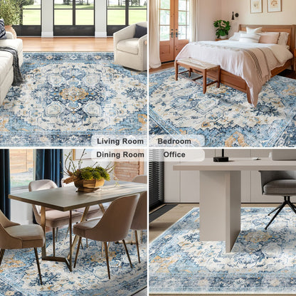 Moroccan and Boho Low-Pile Area Rug in Four Patterns with 59 x 82.6-Inch to 106.2 x 141.7-Inch Sizes