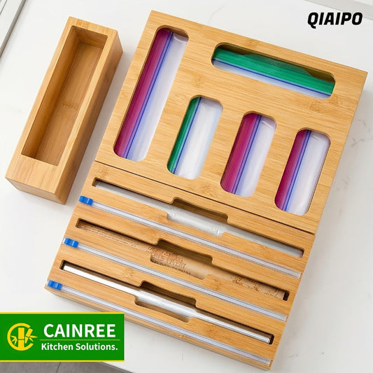 Bag Organizer Box 9-in-1 Kitchen Wrap & Foil Drawer Organizer, Compatible with Gallon Quart Sandwich Snack Bags, Easy to Use and Clean, Space-Saving Kitchen Storage Solution