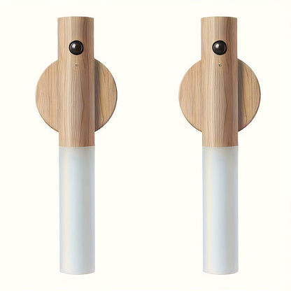 Night Light Motion Sensor Wall Lamp 2-Pack with USB Rechargeable Power, Magnetic Mount and Two Wood-Tone Finishes