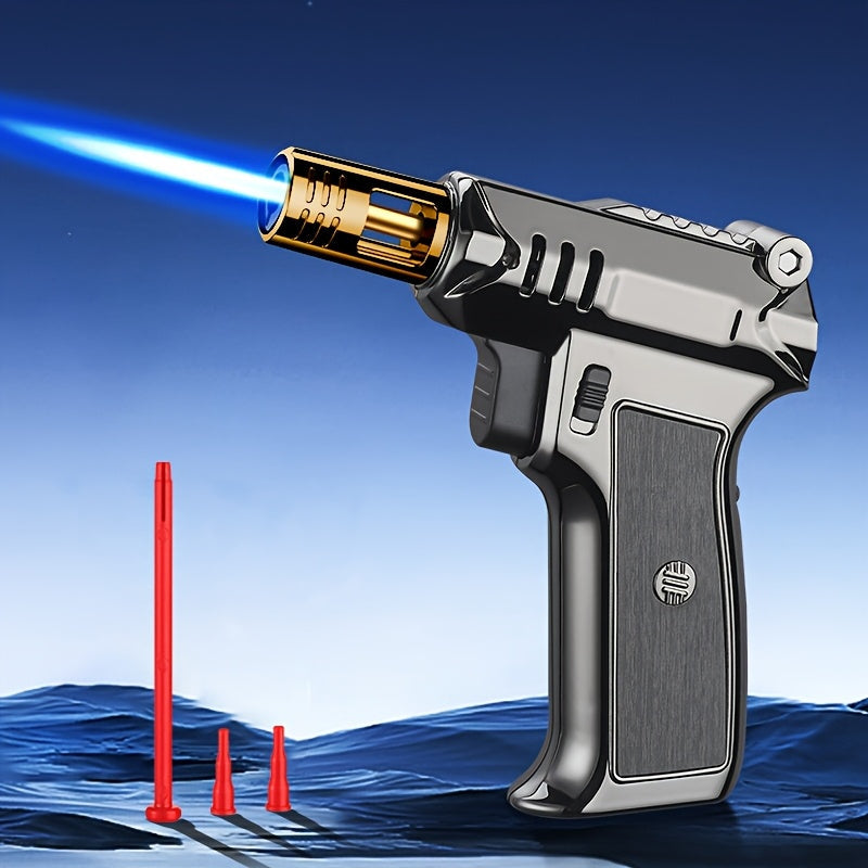 Pistol-Grip Refillable Butane Torch Lighter with Straight Flame in Black, Gold or Silver Finishes
