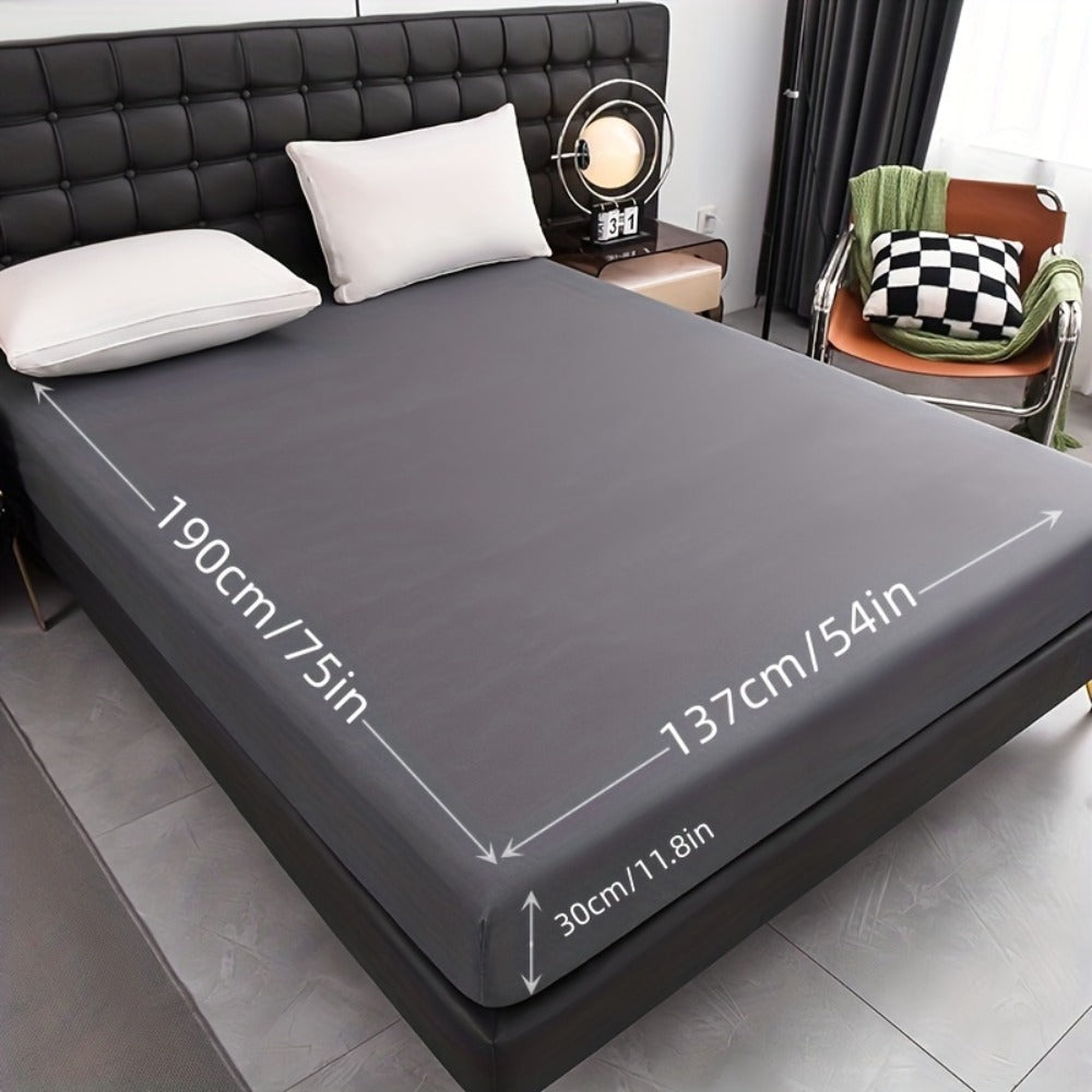 Waterproof Solid-Color Fitted Sheet with 11.8-Inch Pocket, Six Colors and Twin to King Sizes
