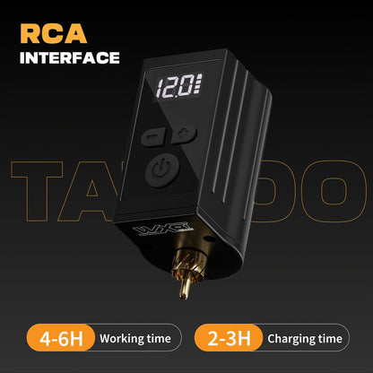 WX-1 Plus 1450mAh RCA Tattoo Power Supply with LED Display, 5–12V Control and USB-C Charging